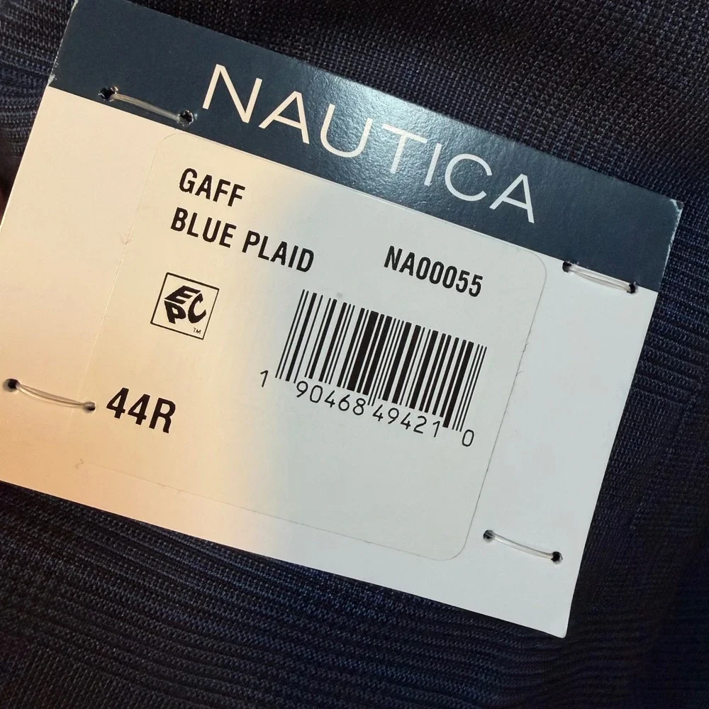 Nautica Mens 44R Modern Fit Active Stretch Blazer Gaff Blue Plaid NA00055
